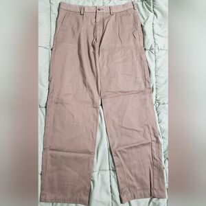 George Men's Dress Pants Sz 34x32 Khaki Tan Flat Front Straight Leg Vintage